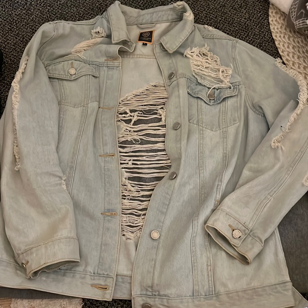 Oversized distressed jean jacket